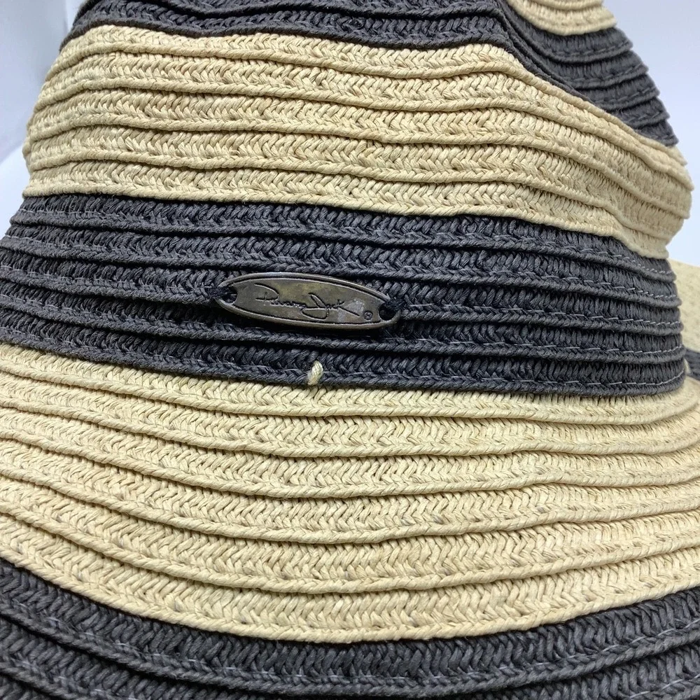 Panama Jack Womans Straw Sun Hat Tan‎ Black Beach Hat Wide Brim